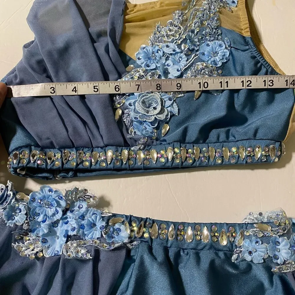 Rare Glamour competition solo dance costume blue 2 piece lyrical MA-Medium adult